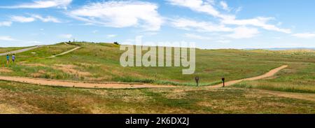 Fotografa il monumento nazionale del campo di battaglia di Little Bighorn in un bellissimo pomeriggio estivo. Garryowen, Montana, Stati Uniti. Foto Stock