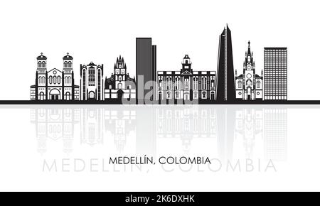 Silhouette Skyline panorama della città di Medellin, Colombia - illustrazione vettoriale Illustrazione Vettoriale