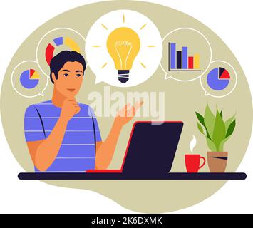 Concetto di mappa mentale. Generazione di idee aziendali. Sviluppo del piano. Processo di brainstorming. Illustrazione vettoriale. Piatto. Illustrazione Vettoriale