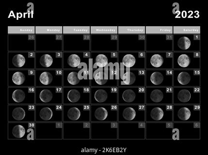 Aprile 2023 Calendario lunare, cicli lunari, fasi lunari Foto Stock