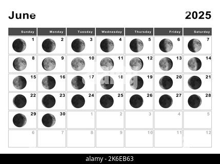 Giugno 2025 Calendario lunare, cicli lunari, fasi lunari Foto Stock
