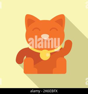 Kawaii fortunato gatto icona piatto vettore. Giappone neko. Animale cinese Illustrazione Vettoriale