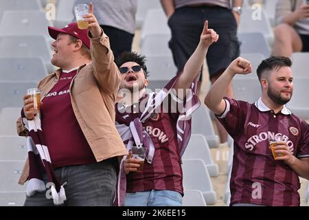 Firenze, Italia, 13/10/2022, stadio Artemio Franchi, Firenze, Italia, 13 ottobre 2022, tifosi del cuore del Midlothian FC durante la partita di calcio ACF Fiorentina vs cuore del Midlothian FC - UEFA Conference League Foto Stock