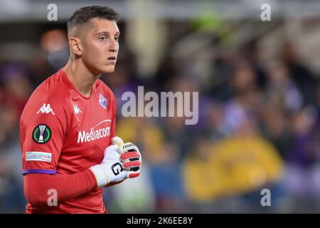 Firenze, Italia, 13/10/2022, stadio Artemio Franchi, Firenze, Italia, 13 ottobre 2022, Pierluigi Gollini (ACF Fiorentina) durante la partita di calcio ACF Fiorentina vs Heart of Midlothian FC - UEFA Conference League Foto Stock