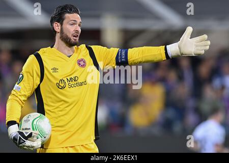 Firenze, Italia, 13/10/2022, stadio Artemio Franchi, Firenze, Italia, 13 ottobre 2022, Craig Gordon (cuore del Midlothian FC) durante la partita di calcio ACF Fiorentina vs cuore del Midlothian FC - UEFA Conference League Foto Stock