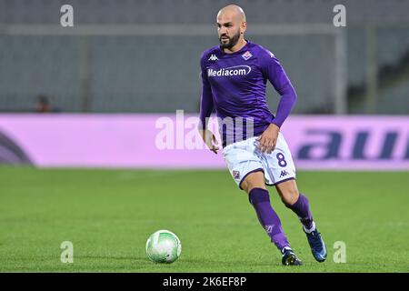 Firenze, Italia, 13/10/2022, stadio Artemio Franchi, Firenze, Italia, 13 ottobre 2022, Riccardo Saponara (ACF Fiorentina) durante la partita di calcio ACF Fiorentina vs Heart of Midlothian FC - UEFA Conference League Foto Stock