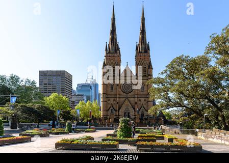 La facciata principale della Cattedrale di Santa Maria a Sydney, Australia Foto Stock