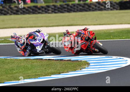 Melbourne, Australia. 14 ottobre 2022. Francesco Bagnaia, Jorge Martin, Gran Premio della motocicletta Australiana Foto Stock