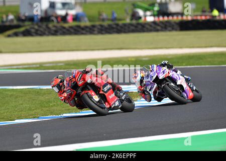 Melbourne, Australia. 14 ottobre 2022. Francesco Bagnaia, Jorge Martin, Gran Premio della motocicletta Australiana Foto Stock