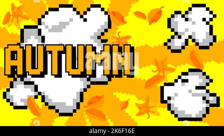 Autunno. Parola pixellata con sfondo grafico geometrico. Illustrazione del cartoon vettoriale. Illustrazione Vettoriale