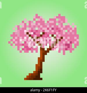 Ciliegia fiorisce 8 bit pixel. albero per le risorse di gioco nell'illustrazione vettoriale. Illustrazione Vettoriale