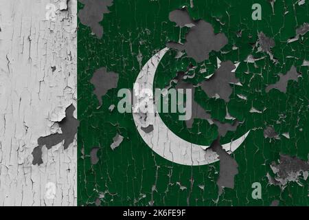 3D Bandiera del Pakistan su un vecchio muro di pietra sullo sfondo. Foto Stock