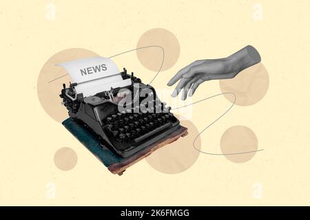 Grafica creativa astratta modello immagine di braccio di digitazione oldschool macchina da scrivere sfondo isolato disegno Foto Stock