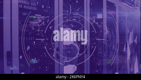 Immagine del testo di buone vibrazioni con la rete di connessioni ed elaborazione dei dati nella sala server Foto Stock