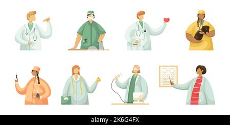 Set vettoriale di illustrazioni di professionisti medici. Stile piatto Illustrazione Vettoriale