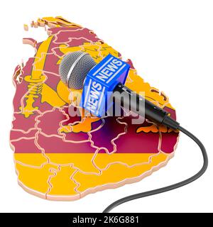 Sri Lankan News Concept, microfono news sulla mappa dello Sri Lanka. 3D rendering isolato su sfondo bianco Foto Stock