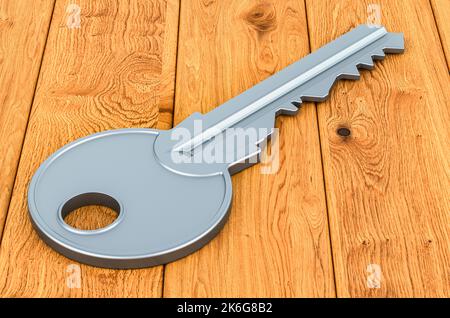 Chiave sulle tavole di legno, 3D rendering Foto Stock