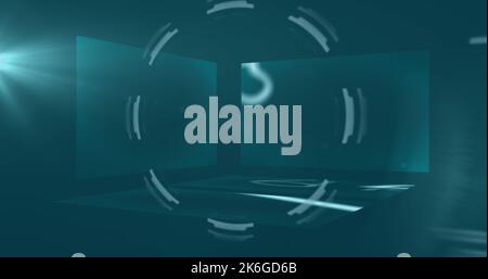 Immagine dell'interfaccia digitale e dell'elaborazione dei dati su sfondo blu Foto Stock