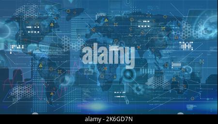 Immagine dell'interfaccia digitale e dell'elaborazione dei dati su sfondo blu Foto Stock