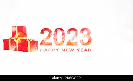 2023 felice anno nuovo Abstract lucido colore oro effetto bokeh disegno di fondo per intestazione o banner Foto Stock