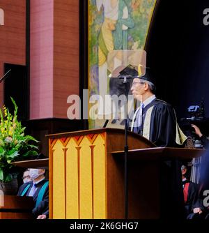 Il presidente dell'Università di Tokyo ha tenuto un discorso alla cerimonia di apertura all'Auditorium Yasuda Tokyo Giappone Foto Stock