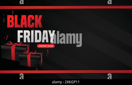 Black friday promozione celebrazione cornice sfondo con confetti e regali Illustrazione Vettoriale