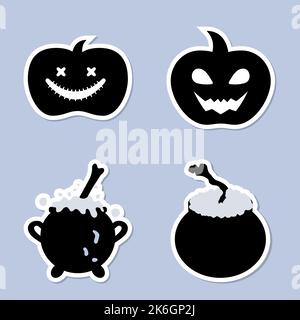 Un set di adesivi neri vettoriali per Halloween. Illustrazione Vettoriale