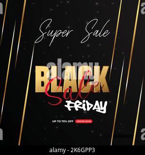 Poster vendita Black Friday, decorazione banner con linea dorata brillante. Illustrazione Vettoriale