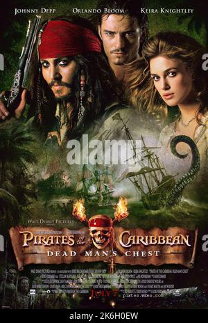 Pirates of the Caribbean Dead Man's Chest 2006 Johnny Depp, Orlando Bloom & Keira Knightley poster Foto Stock
