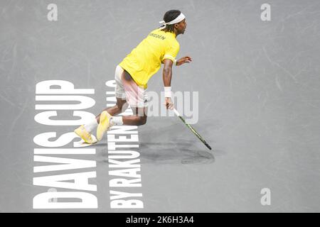 Mikael Ymer (Svezia) contro l'Italia. Finali della Coppa Davis, Gruppo A (Bologna) Foto Stock