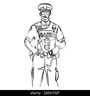 Un singolo continuo disegnato linea d'arte minimalismo doodle mano personaggio poliziotto ufficiale. Concetto di giornata nazionale della polizia Illustrazione Vettoriale