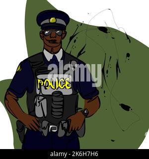 Illustrazione vettoriale in stile pop art di un poliziotto. Imitazione stile fumetto. Concetto di giornata nazionale della polizia. Illustrazione Vettoriale
