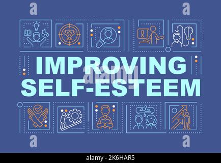 Migliorare i concetti di self esteem parola banner blu scuro Illustrazione Vettoriale