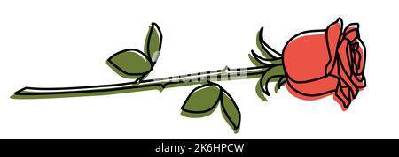 Fiore di rosa rosso scarabocchiato a mano con linea sottile Illustrazione Vettoriale