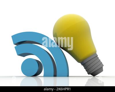 3D illustrazione simbolo WIFI con lampadina cfl Foto Stock