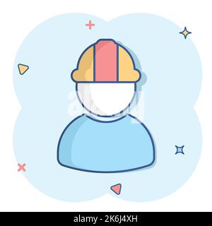 Operaio edile icona in stile fumetto. Dipendente della fabbrica vettore illustrazione cartoon bianco su sfondo isolato. Architetto manager business concept Illustrazione Vettoriale