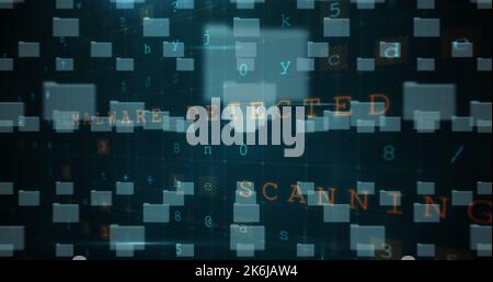 Immagine delle cartelle del computer con più testi su lettere e numeri sullo sfondo Foto Stock