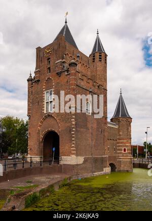 Paesaggio estivo con vista sull'Amsterdam Poort nella città di Haarlem Foto Stock