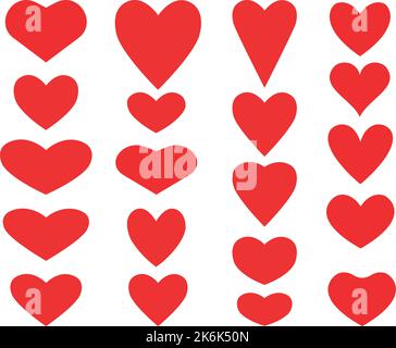 Set vettoriale di cuori di forma diversa. Collezione di icone del giorno di San Valentino Illustrazione Vettoriale