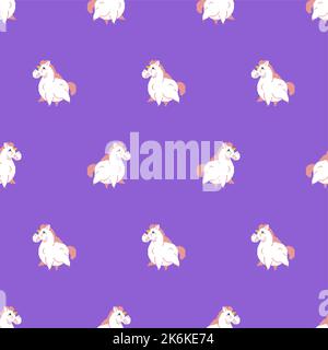 Fat Unicorn pixel ART Pattern senza giunture. 8 bit sfondo animale mitico carnoso. Ornamento in tessuto pixellato Illustrazione Vettoriale