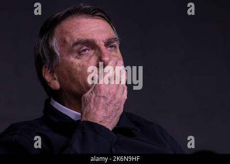 San Paolo, Brasile, 09 agosto 2022. Jair Messias Bolsonaro, Presidente brasiliano in conferenza stampa. Foto Stock