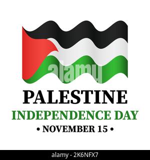 Poster tipografico del giorno dell'indipendenza della Palestina. Festa nazionale celebrata il 15 novembre. Modello vettoriale per banner, biglietti d'auguri, volantini, ecc. Illustrazione Vettoriale