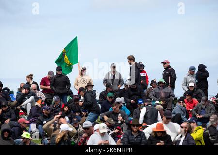 Phillip Island, Australia, 15 ottobre 2022. I fan vengono visti con le bandiere durante le qualifiche MotoGP alla 2022 Australian MotoGP al Phillip Island Circuit il 15 ottobre 2022 a Phillip Island, Australia. Credit: Dave Hewison/Speed Media/Alamy Live News Foto Stock