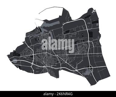 Mappa vettoriale di Calais. Mappa vettoriale dettagliata dell'area amministrativa della città di Calais. Poster sulla città con vista metropolitana sull'aria. Terra nera con strade bianche e AV Illustrazione Vettoriale