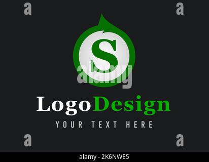 Logo Letter S. Il tuo testo qui . Modello logo su sfondo nero. Foto Stock