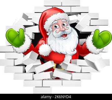 Natale Babbo Natale Breaking out attraverso il muro Illustrazione Vettoriale