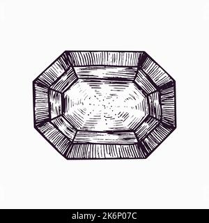 Octagon gemstone taglia la forma, disegno semplice del doodle, stile di gravure Foto Stock