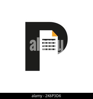 Lettera P modello vettoriale del logo del documento cartaceo concetto semplice Illustrazione Vettoriale