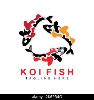 Koi Fish Logo Design, cinese Lucky e Triumph ornamentale Fish Vector, marchio aziendale Gold Fish icona Illustrazione Vettoriale