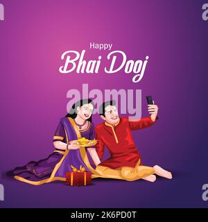 Indiano fratello e sorella festival felice Bhai Dooj concetto. Festa rakhi in India disegno di illustrazione vettoriale Illustrazione Vettoriale